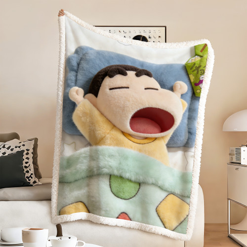 蠟筆小新3D立體視覺水晶絨毛毯卡通辦公室午睡毯幼兒園保暖蓋毯