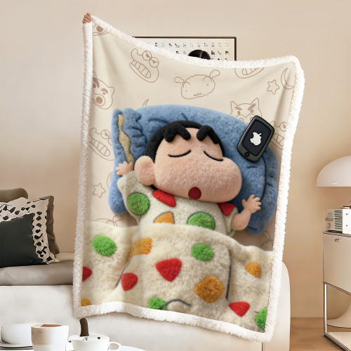 蠟筆小新3D立體視覺水晶絨毛毯卡通辦公室午睡毯幼兒園保暖蓋毯