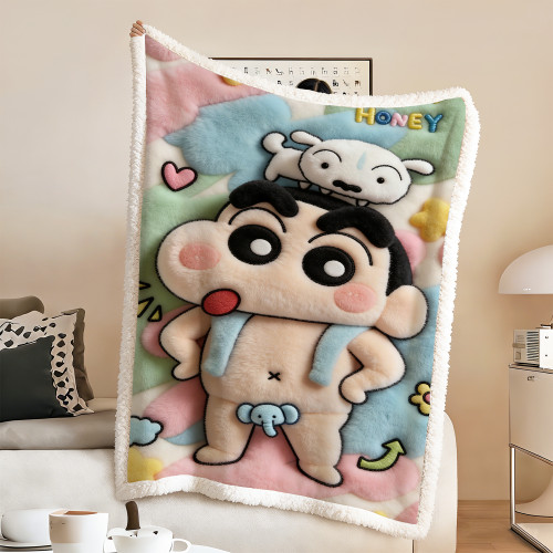 蠟筆小新3D立體視覺水晶絨毛毯卡通辦公室午睡毯幼兒園保暖蓋毯