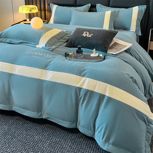 A類母嬰級嬰兒絨刺綉四件套冬季加厚保暖寶寶絨牛奶絨床包單被套