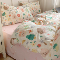 卡通全棉床上四件套公主風碎花純棉100%裸睡被套小清新床單三件套