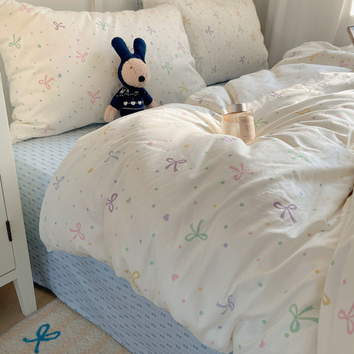 卡通全棉床上四件套公主風碎花純棉100%裸睡被套小清新床單三件套