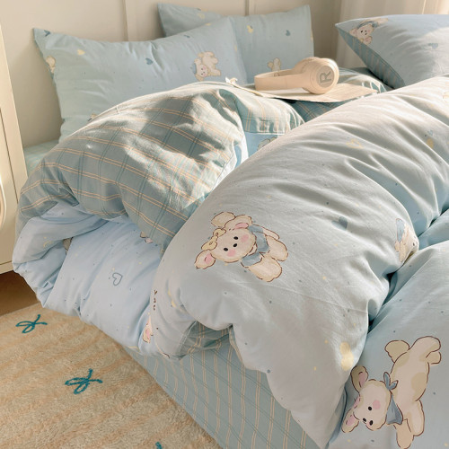 卡通全棉床上四件套公主風碎花純棉100%裸睡被套小清新床單三件套