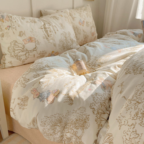 卡通全棉床上四件套公主風碎花純棉100%裸睡被套小清新床單三件套