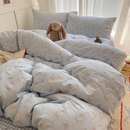 卡通全棉床上四件套公主風碎花純棉100%裸睡被套小清新床單三件套