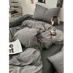 日式水洗棉被子全套一整套秋冬季純色床上四件套帶被芯枕芯七件套