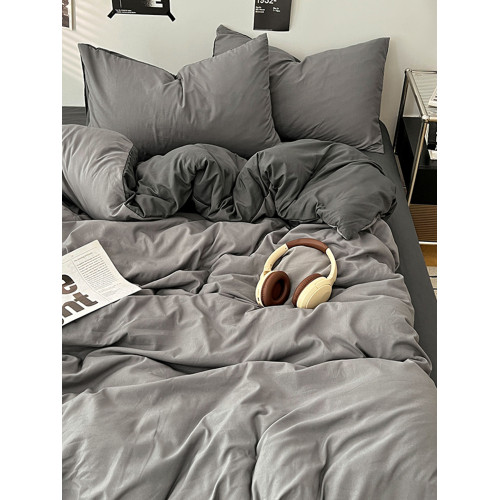 日式水洗棉被子全套一整套秋冬季純色床上四件套帶被芯枕芯七件套