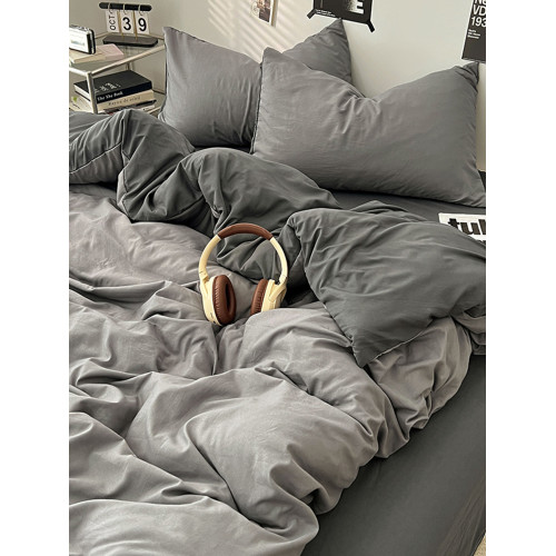 日式水洗棉被子全套一整套秋冬季純色床上四件套帶被芯枕芯七件套