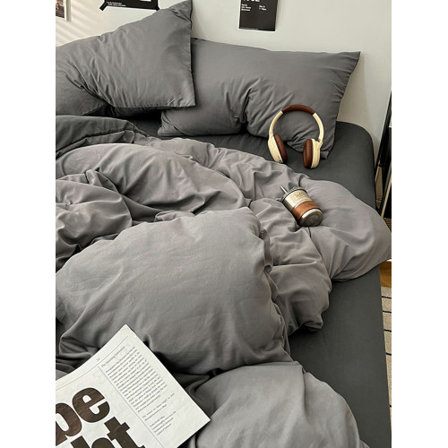 日式水洗棉被子全套一整套秋冬季純色床上四件套帶被芯枕芯七件套