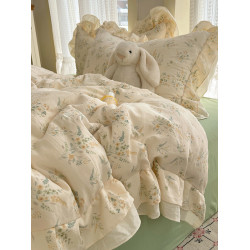 ins風韓式全棉四件套水洗棉褶皺花邊親膚純棉被套學生宿捨三件套