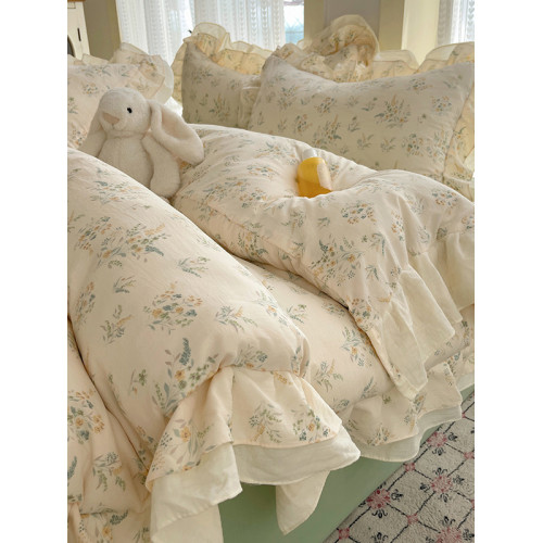 ins風韓式全棉四件套水洗棉褶皺花邊親膚純棉被套學生宿捨三件套 ins風韓式全棉四件套水洗棉褶皺花邊親膚純棉被套學生宿捨三件套