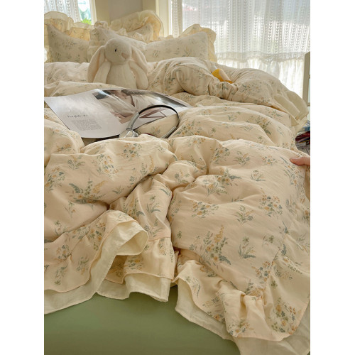 ins風韓式全棉四件套水洗棉褶皺花邊親膚純棉被套學生宿捨三件套 ins風韓式全棉四件套水洗棉褶皺花邊親膚純棉被套學生宿捨三件套