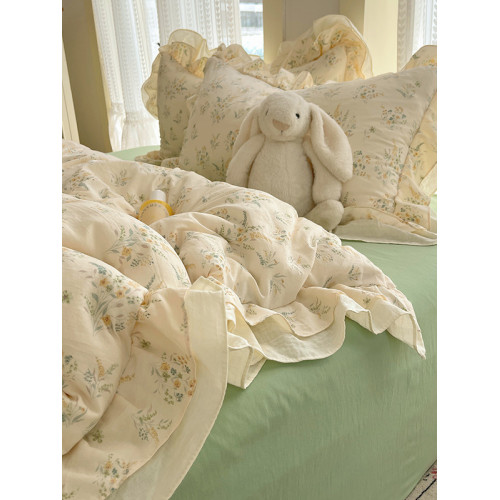 ins風韓式全棉四件套水洗棉褶皺花邊親膚純棉被套學生宿捨三件套 ins風韓式全棉四件套水洗棉褶皺花邊親膚純棉被套學生宿捨三件套