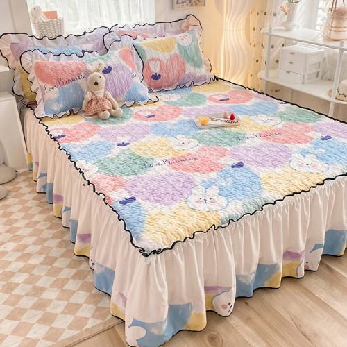 床單加厚床蓋夾棉床裙松緊防滑四件套蕾絲花邊被套保暖親膚透氣