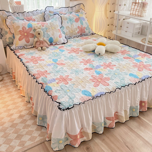 床單加厚床蓋夾棉床裙松緊防滑四件套蕾絲花邊被套保暖親膚透氣