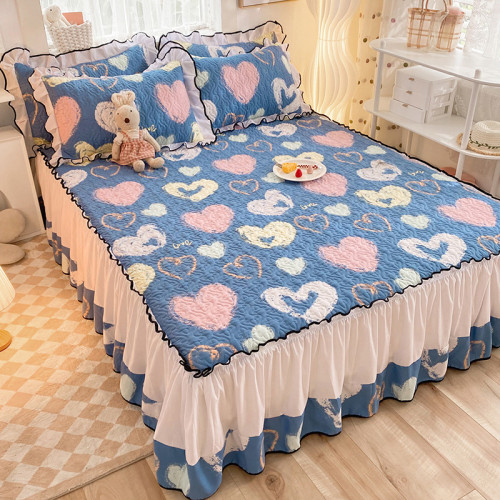 床單加厚床蓋夾棉床裙松緊防滑四件套蕾絲花邊被套保暖親膚透氣