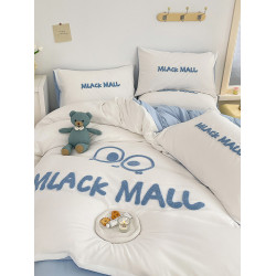 日系風可愛小黑怪黑煤球裸睡水洗棉四件套床包卡通床單宿捨三件套