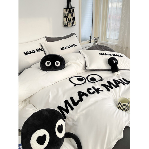 日系風可愛小黑怪黑煤球裸睡水洗棉四件套床包卡通床單宿捨三件套 日系風可愛小黑怪黑煤球裸睡水洗棉四件套床包卡通床單宿捨三件套