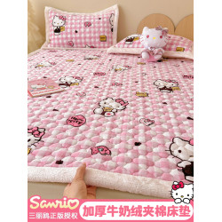 hellokitty加厚牛奶絨床護墊冬季床褥墊被珊瑚絨床單蓋三件套炕單