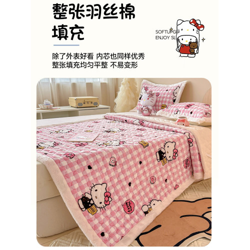 hellokitty加厚牛奶絨床護墊冬季床褥墊被珊瑚絨床單蓋三件套炕單
