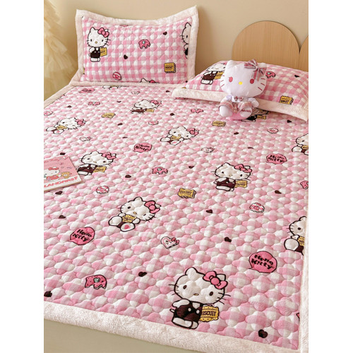 hellokitty加厚牛奶絨床護墊冬季床褥墊被珊瑚絨床單蓋三件套炕單