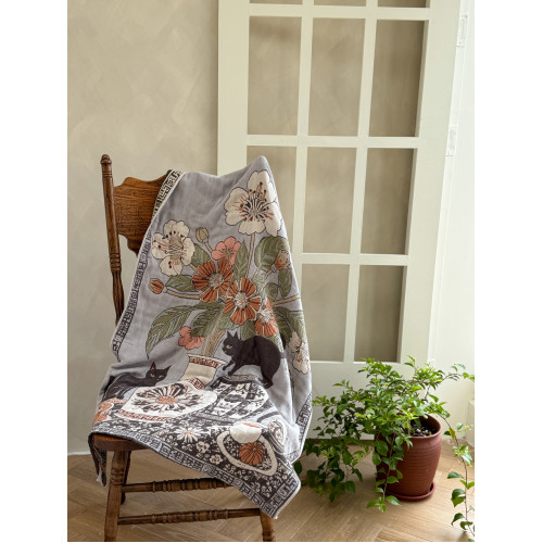 【美學系列】高級美學純棉復古貓咪油畫風掛毯掛畫門簾沙發巾