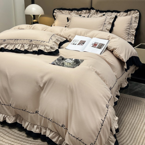 2025新全棉法式輕奢風雙層花邊被套立體刺綉四件套純棉公主水洗棉