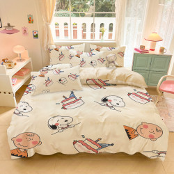 卡通史努比磨毛四件套女生男生寢室學生被套0.9m床可愛小狗三件套