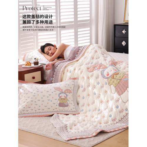 十層加厚純棉紗布蓋毯全棉柔軟泡芙被春秋卡通可愛單人沙發毛巾被