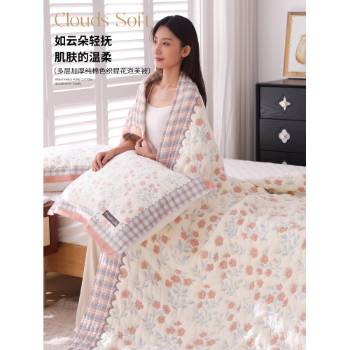 十層加厚純棉紗布蓋毯全棉柔軟泡芙被春秋卡通可愛單人沙發毛巾被