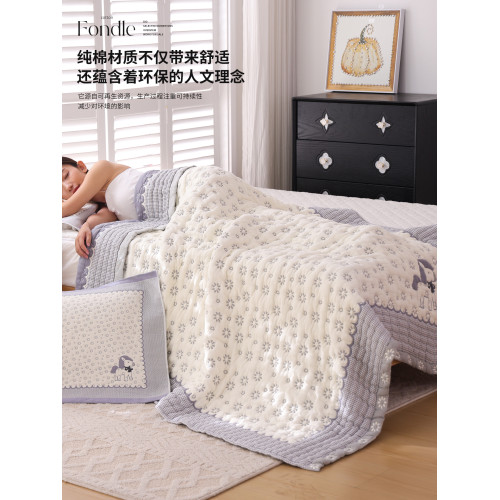 十層加厚純棉紗布蓋毯全棉柔軟泡芙被春秋卡通可愛單人沙發毛巾被