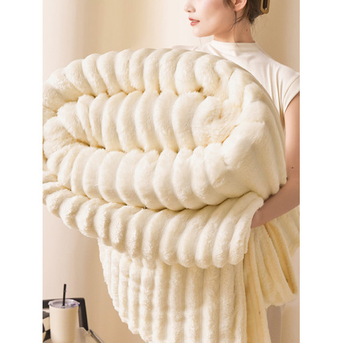 新款兔毛絨多功能加厚毛毯毯子軟糯鎖溫加密蓋毯秋冬純色保暖絨毯