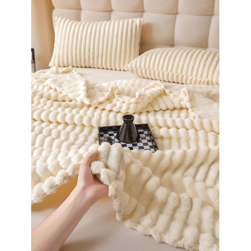 新款兔毛絨多功能加厚毛毯毯子軟糯鎖溫加密蓋毯秋冬純色保暖絨毯