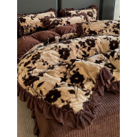 小紅書推薦輕奢美拉德加厚花邊牛奶絨四件套冬季加厚保暖床單被罩