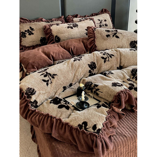 小紅書推薦輕奢美拉德加厚花邊牛奶絨四件套冬季加厚保暖床單被罩