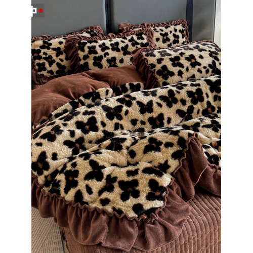 小紅書推薦輕奢美拉德加厚花邊牛奶絨四件套冬季加厚保暖床單被罩