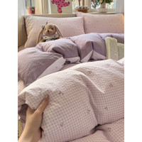 ins奶油風水洗棉四件套床上用品學生宿捨非全棉純棉床單被套3件套