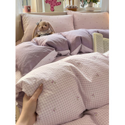 ins奶油風水洗棉四件套床上用品學生宿捨非全棉純棉床單被套3件套