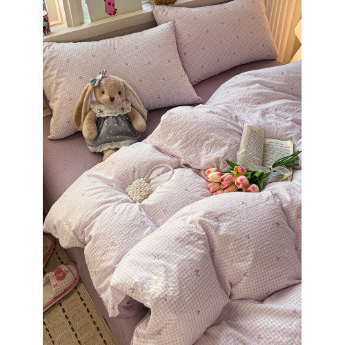 ins奶油風水洗棉四件套床上用品學生宿捨非全棉純棉床單被套3件套