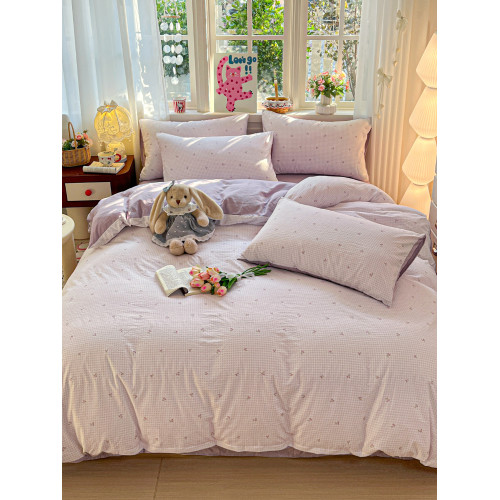 ins奶油風水洗棉四件套床上用品學生宿捨非全棉純棉床單被套3件套