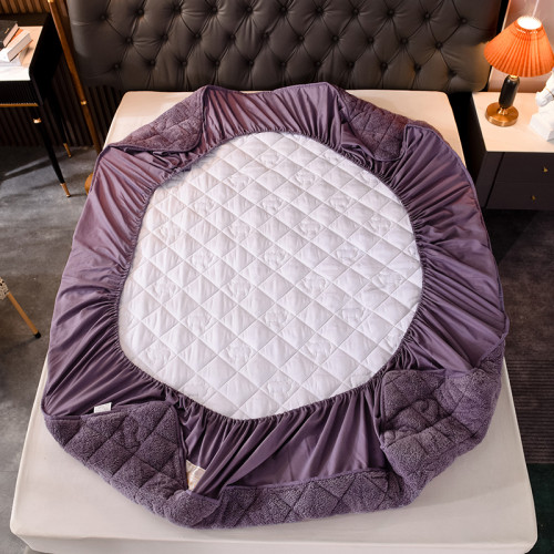 加厚夾棉床包單件冬季保暖羊羔絨保護套蓆夢思床墊罩防滑薄棕墊罩