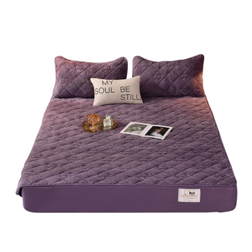 加厚夾棉床包單件冬季保暖羊羔絨保護套蓆夢思床墊罩防滑薄棕墊罩