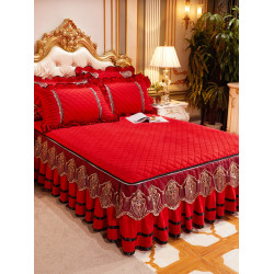 天鵞絨歐式夾棉床裙單件秋冬可拆卸床罩床墊防塵床套單人1.5米1.8