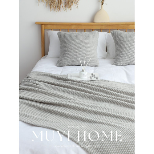 北歐素色床尾巾極簡侘寂風民宿酒店床上搭毯樣板間沙發毯針織蓋毯