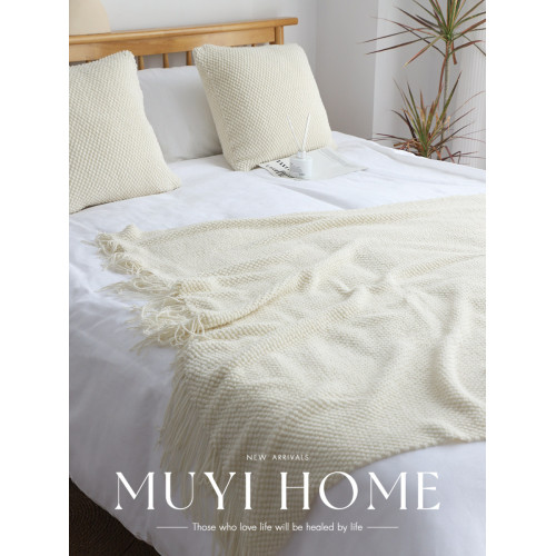 北歐素色床尾巾極簡侘寂風民宿酒店床上搭毯樣板間沙發毯針織蓋毯