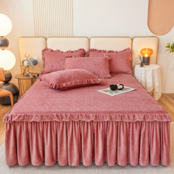 冬天純色牛奶絨夾棉床包式床裙單件蓆夢思床墊保護罩防滑三四件套