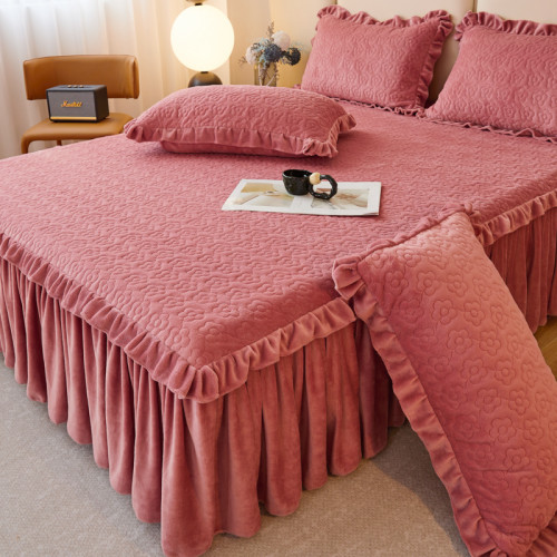 冬天純色牛奶絨夾棉床包式床裙單件蓆夢思床墊保護罩防滑三四件套 冬天純色牛奶絨夾棉床包式床裙單件蓆夢思床墊保護罩防滑三四件套