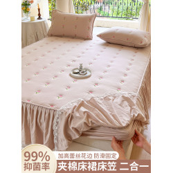鹿雅優2024公主風夾棉床裙床包二合一新款蓆夢思床墊保護套防塵罩