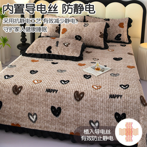 冬天加絨牛奶絨床蓋三件套秋冬季珊瑚絨榻榻米床單夾棉床墊炕蓋鋪