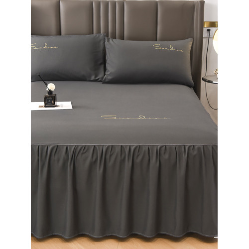 純色水洗棉磨毛床包單件床裙三件套厚床墊保護罩帶裙邊二合一